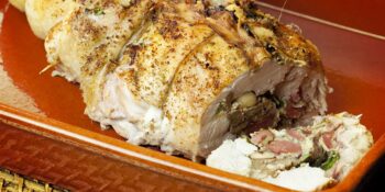 Lombo recheado com bacon e nozes