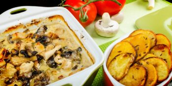 Frango com natas e cogumelos
