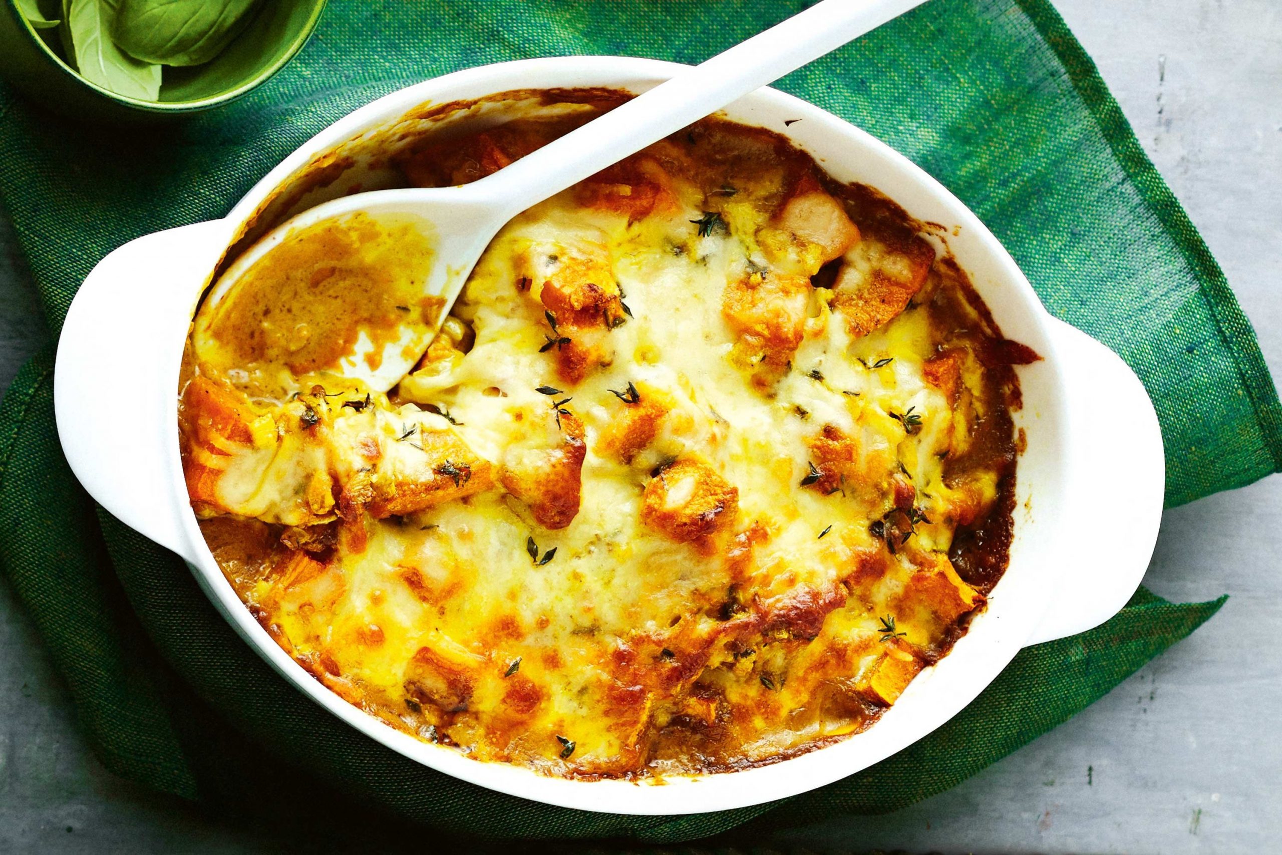 abóbora gratinada com gorgonzola