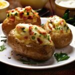 Batata assada com queijo e bacon tudo gostoso