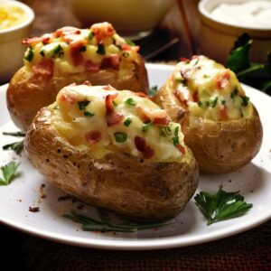 Batata assada com queijo e bacon tudo gostoso