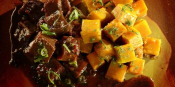 Carne refogada com batata doce