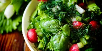 Salada de alface, manjericão, rabanete e alecrim