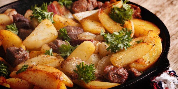 iscas de carne com batata