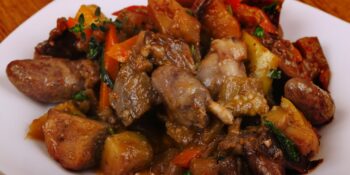 Coração de frango com batata doce e cenoura