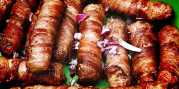 Palitos de carne de porco com bacon