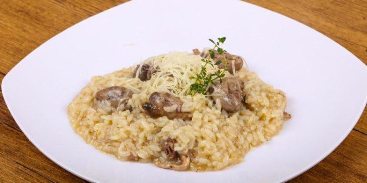 Risoto com coração de galinha