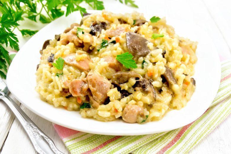 Risoto com coração de galinha