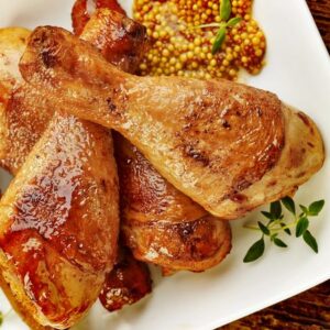Coxa de frango assada com mostarda