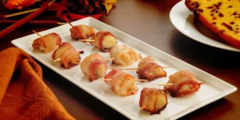 aperitivo de bacon e vieiras