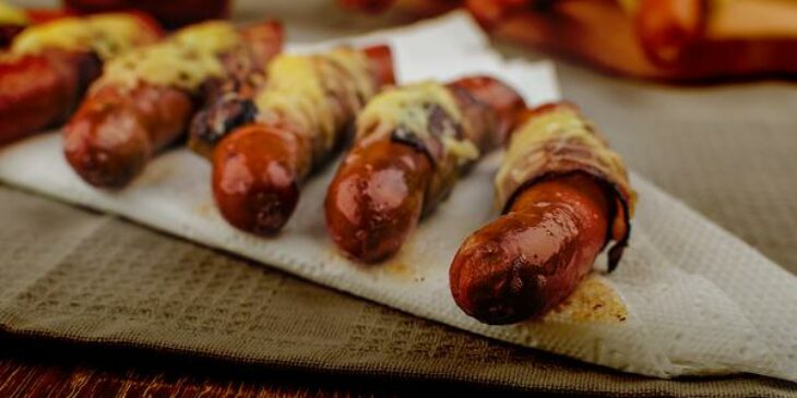 Receita de salsicha e bacon ao forno para um lanche da tarde