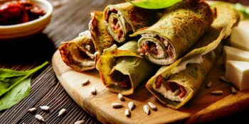 panqueca verde recheada de ricota e tomate seco