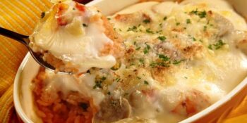 arroz com camarão gratinado