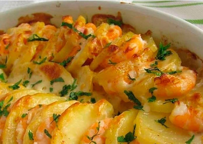 Camarão gratinado com creme de batata receita