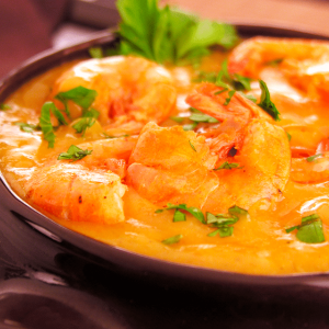 Caldo de abobora com camarão