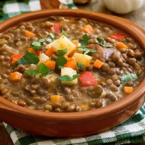 Lentilha com calabresa na pressão