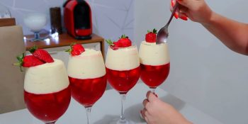 Sobremesa de morango na taça