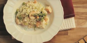 risoto de aspargos com camarão