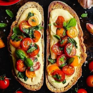 Bruschetta de tomate com manjericão