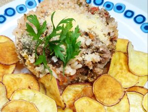 Arroz de forno com carne moída