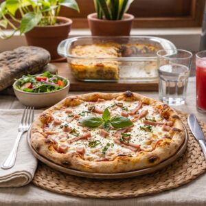 Mini pizza de queijo e presunto