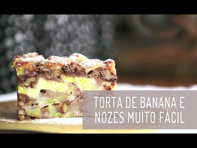 Torta de banana caramelizada com crocante de nozes receita