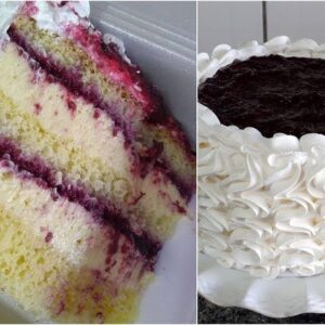 Bolo de baunilha com recheio de framboesa e cobertura de merengue