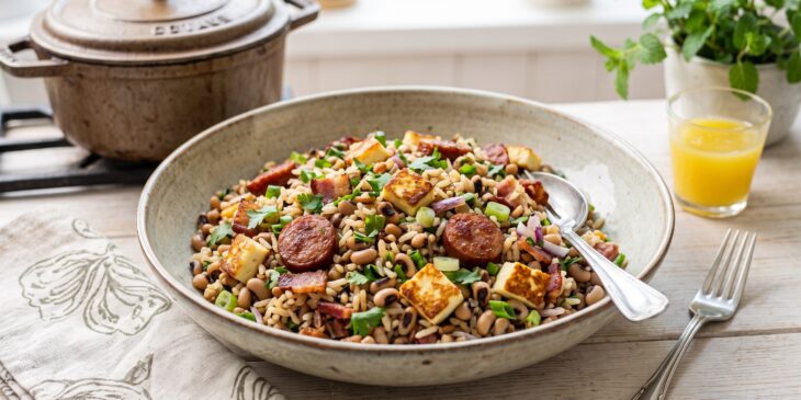 Baião de dois com calabresa e bacon
