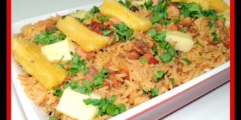 Baião de dois com frango desfiado