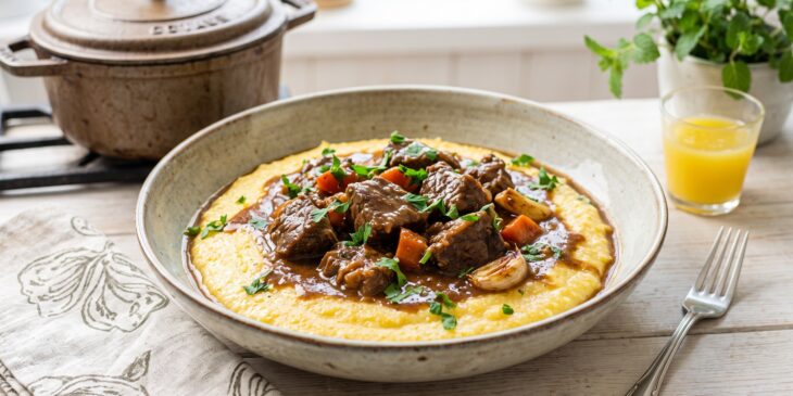 Polenta com carne de panela