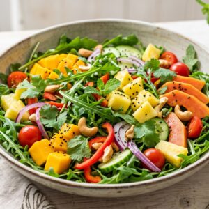 Salada tropical com rúcula