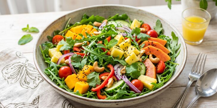 Salada tropical com rúcula