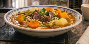 Sopa de carne com legumes e macarrão