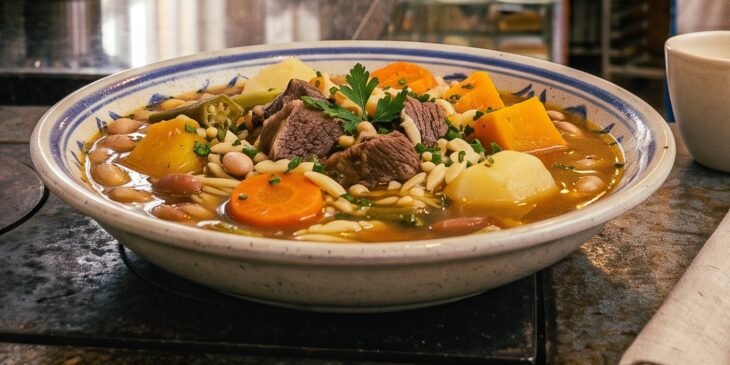 Sopa de carne com legumes e macarrão