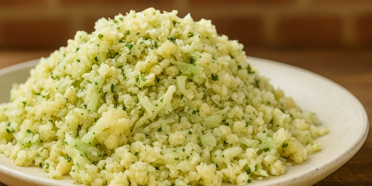 Arroz de couve flor servido no prato.