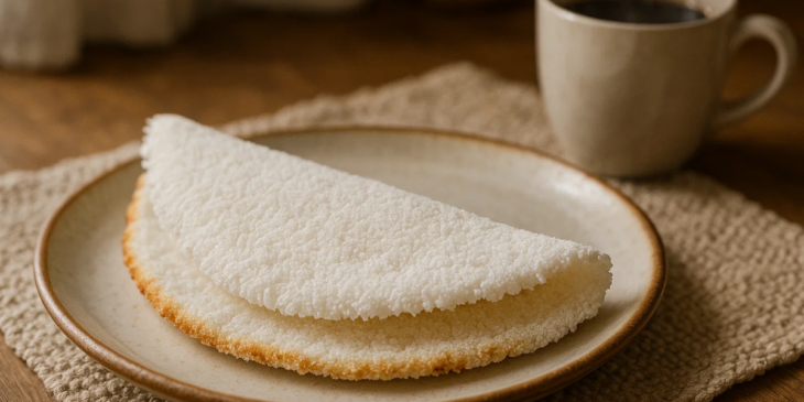 Biju de tapioca acompanhado de café.