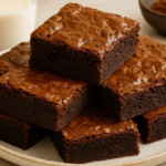 Pedaços de brownie dispostos em prato.