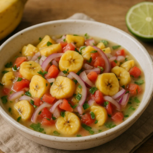 Ceviche de banana da terra em tigela