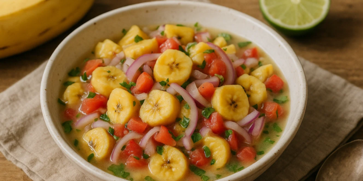 Ceviche de banana da terra em tigela