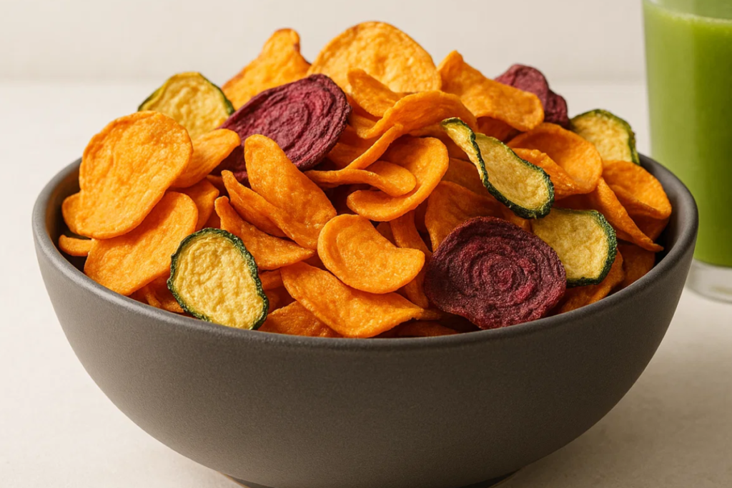 Chips coloridos dispostos em uma tigela.
