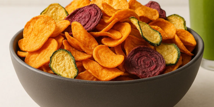 Chips coloridos dispostos em uma tigela.