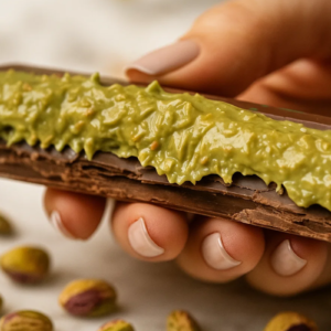 Chocolate recheado com pistache cremoso.