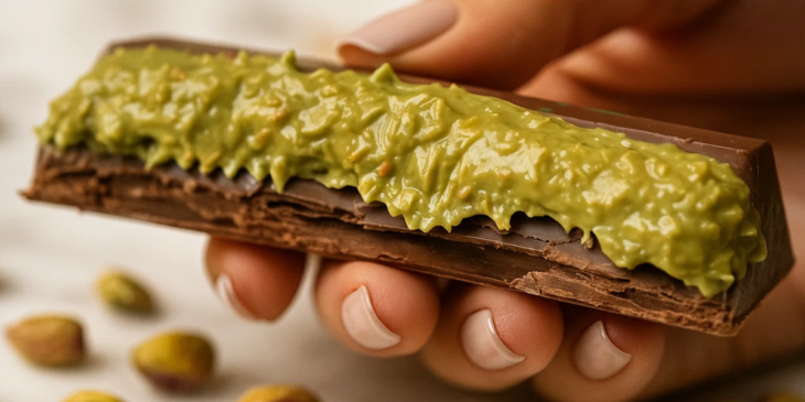 Chocolate recheado com pistache cremoso.