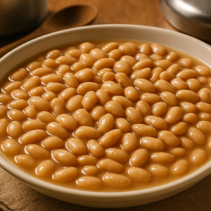 Feijão carioca servido em um prato.