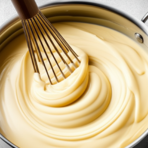 panela com creme branco.