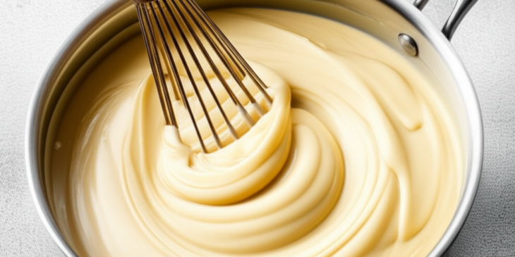 panela com creme branco.