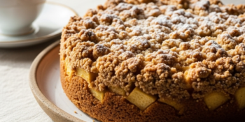 Cuca de maçã com farofa crocante