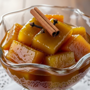 Doce de mamão verde em tigela de sobremesa