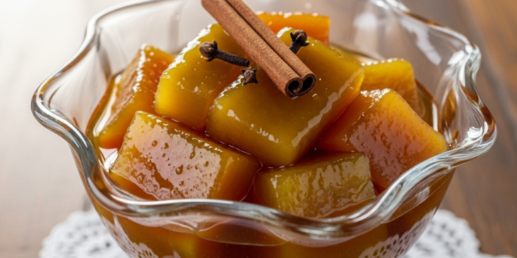 Doce de mamão verde em tigela de sobremesa