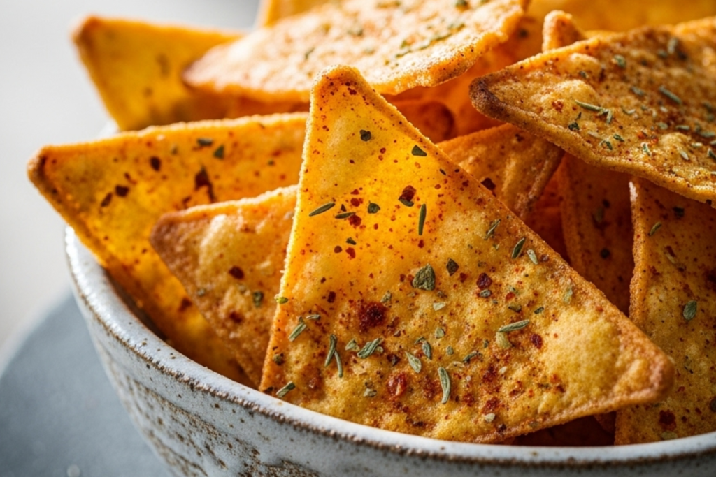Doritos caseiro temperado e servido em tigela